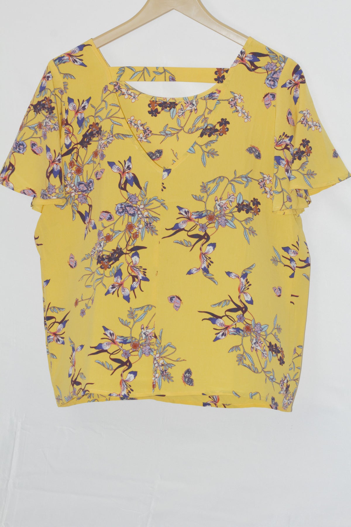 Floral Radiance: Yellow Half-Sleeve Blouse-Medium