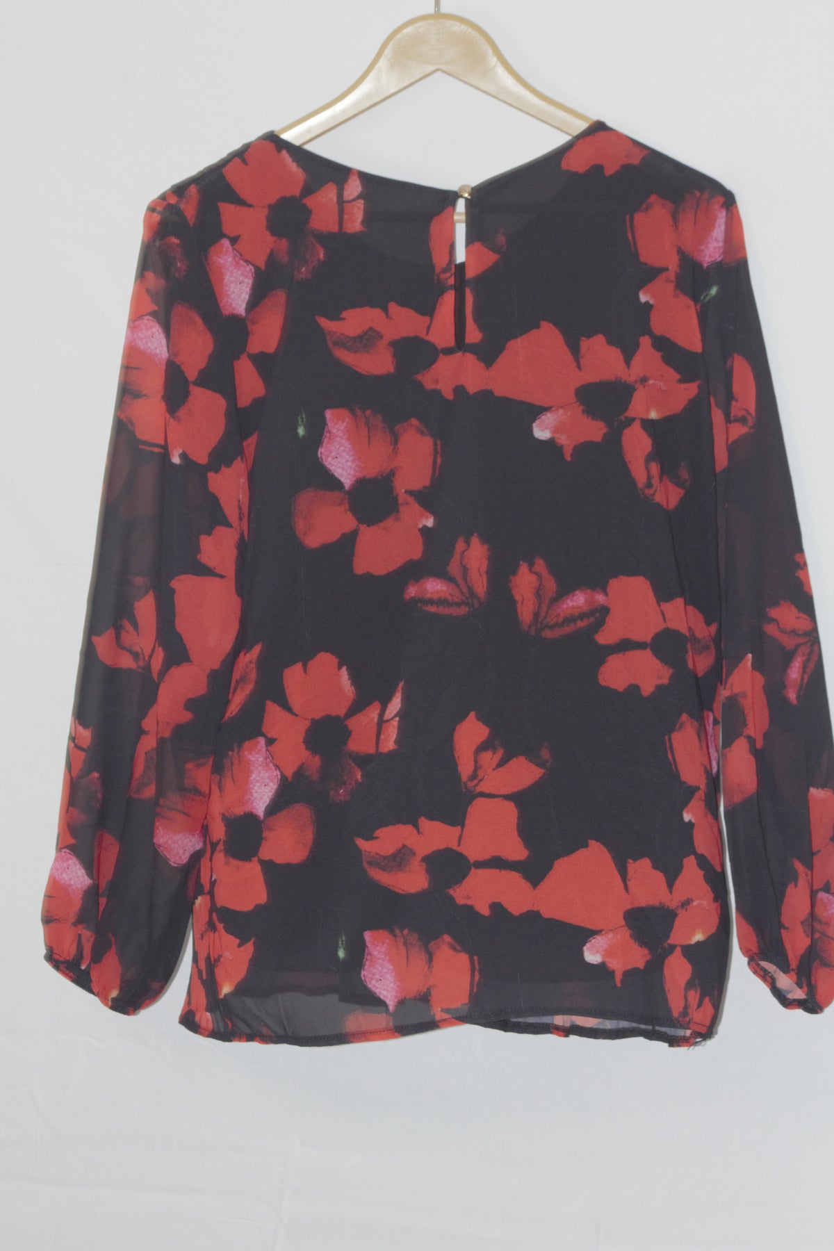 Scarlet Bloom: Black & Red Floral Blouse-Medium