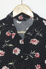 Noir Bloom – F&F Black Floral Button Down Shirt