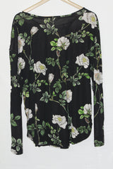 Midnight Bloom: Black & White Floral Blouse-XL