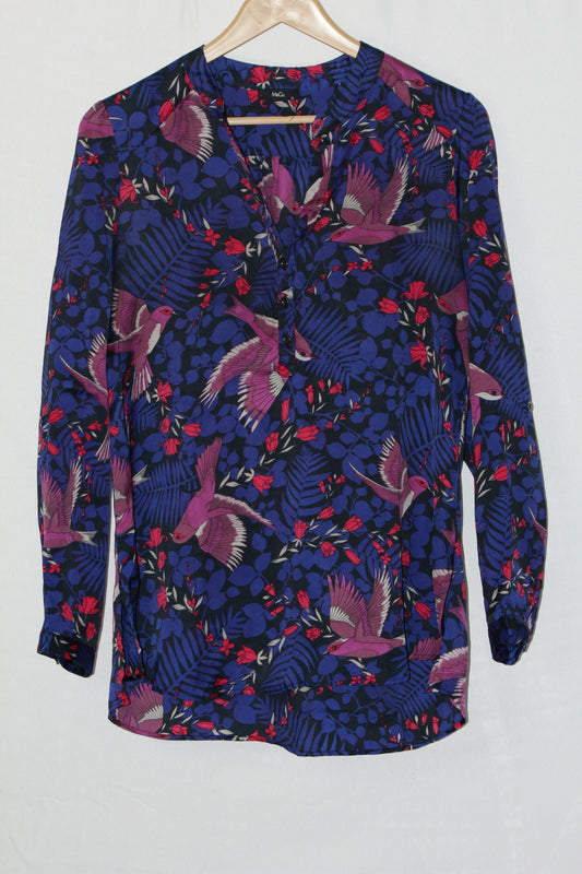 Floral Romance: Blue Button-Down Blouse-Medium