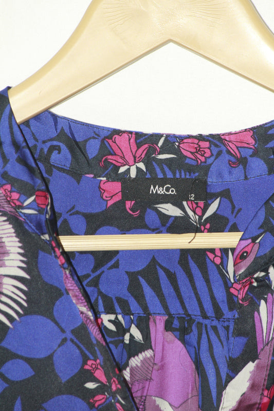 Floral Romance: Blue Button-Down Blouse-Medium