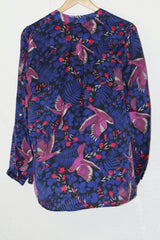 Floral Romance: Blue Button-Down Blouse-Medium