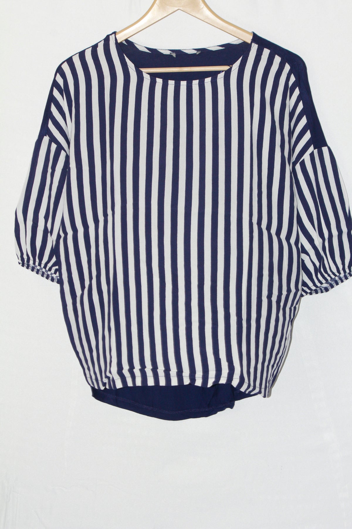 Breezy Stripes: Blue & White Half-Sleeve Blouse-Medium