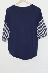 Breezy Stripes: Blue & White Half-Sleeve Blouse-Medium