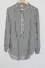 Timeless Stripes: White & Grey Full-Sleeve Blouse-Medium