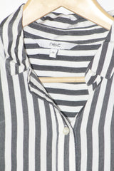 Timeless Stripes: White & Grey Full-Sleeve Blouse-Medium