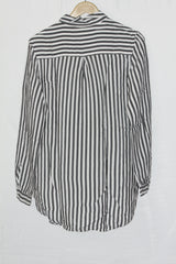 Timeless Stripes: White & Grey Full-Sleeve Blouse-Medium