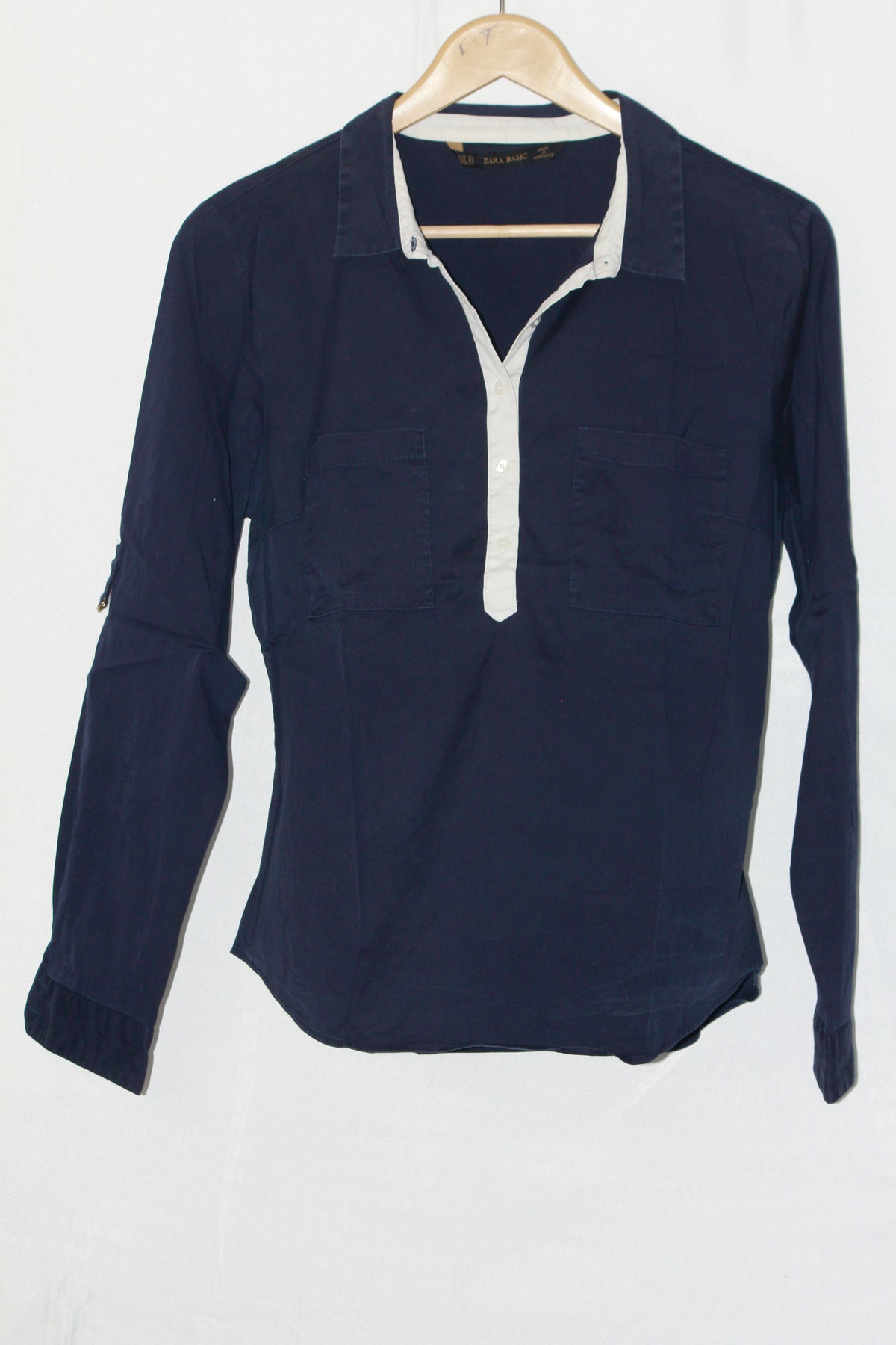 Royal Essence: Navy Blue Full-Sleeve Blouse-XL