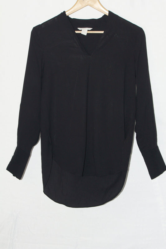 Midnight Grace: Black V-Neck Blouse-Small