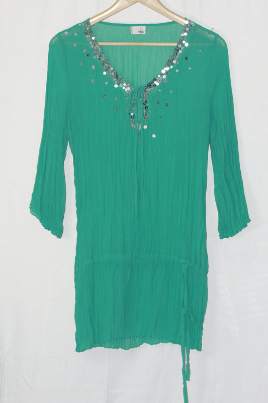 Emerald Glow: Green Full-Sleeve Blouse-Medium