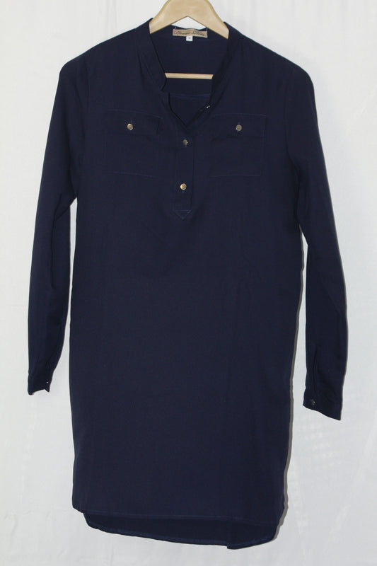 Urban Cool: Navy Blue Pocket Blouse-Medium