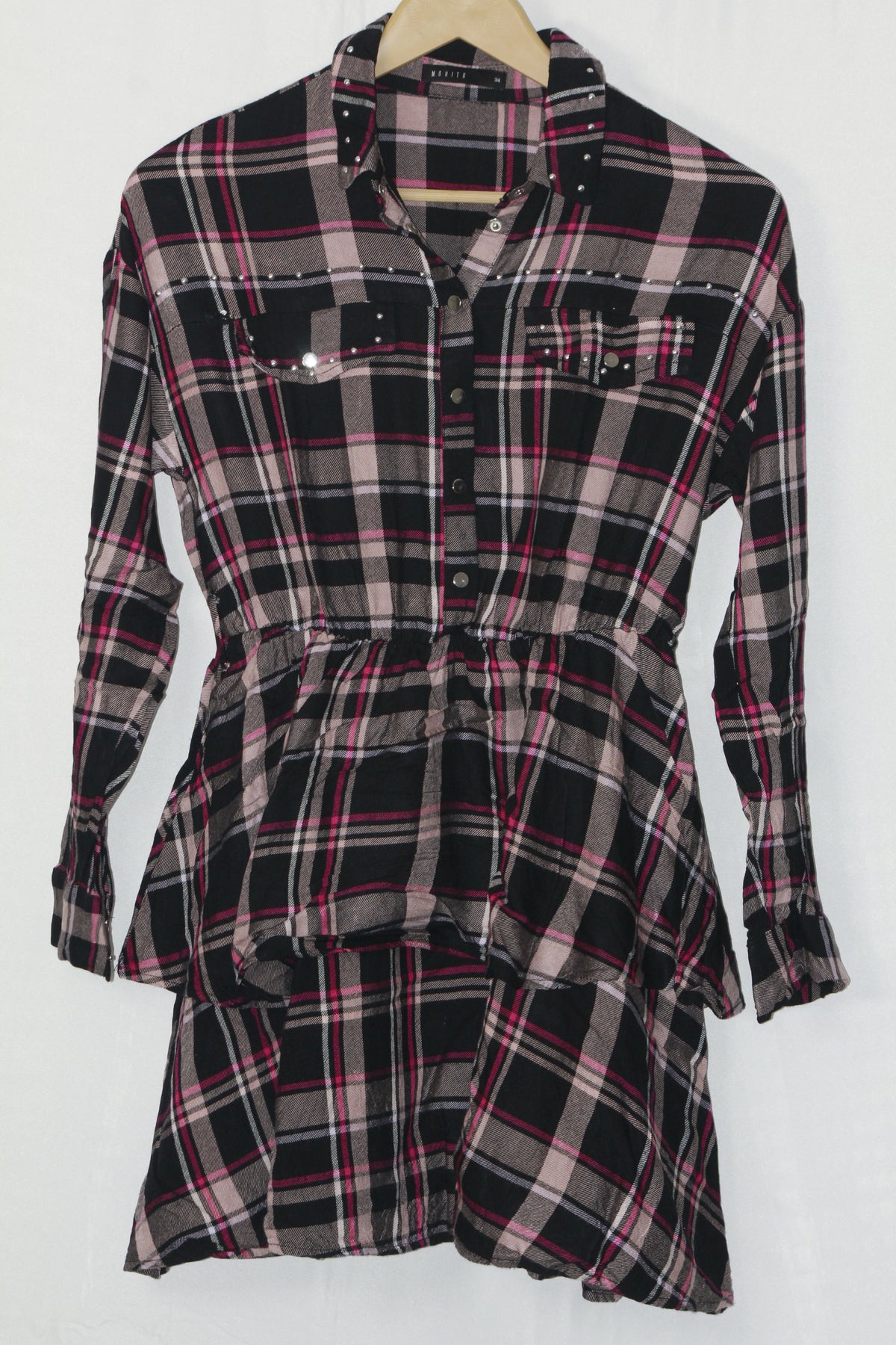 Chic Checks: Black & Fawn Frock-Style Dress-Small