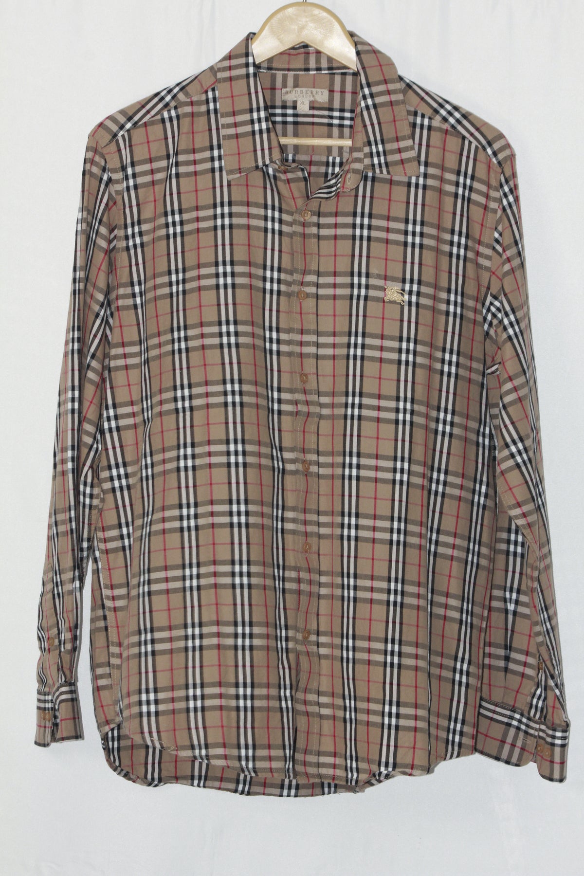 Burberry Brown & White Checkered Button-Down Shirt