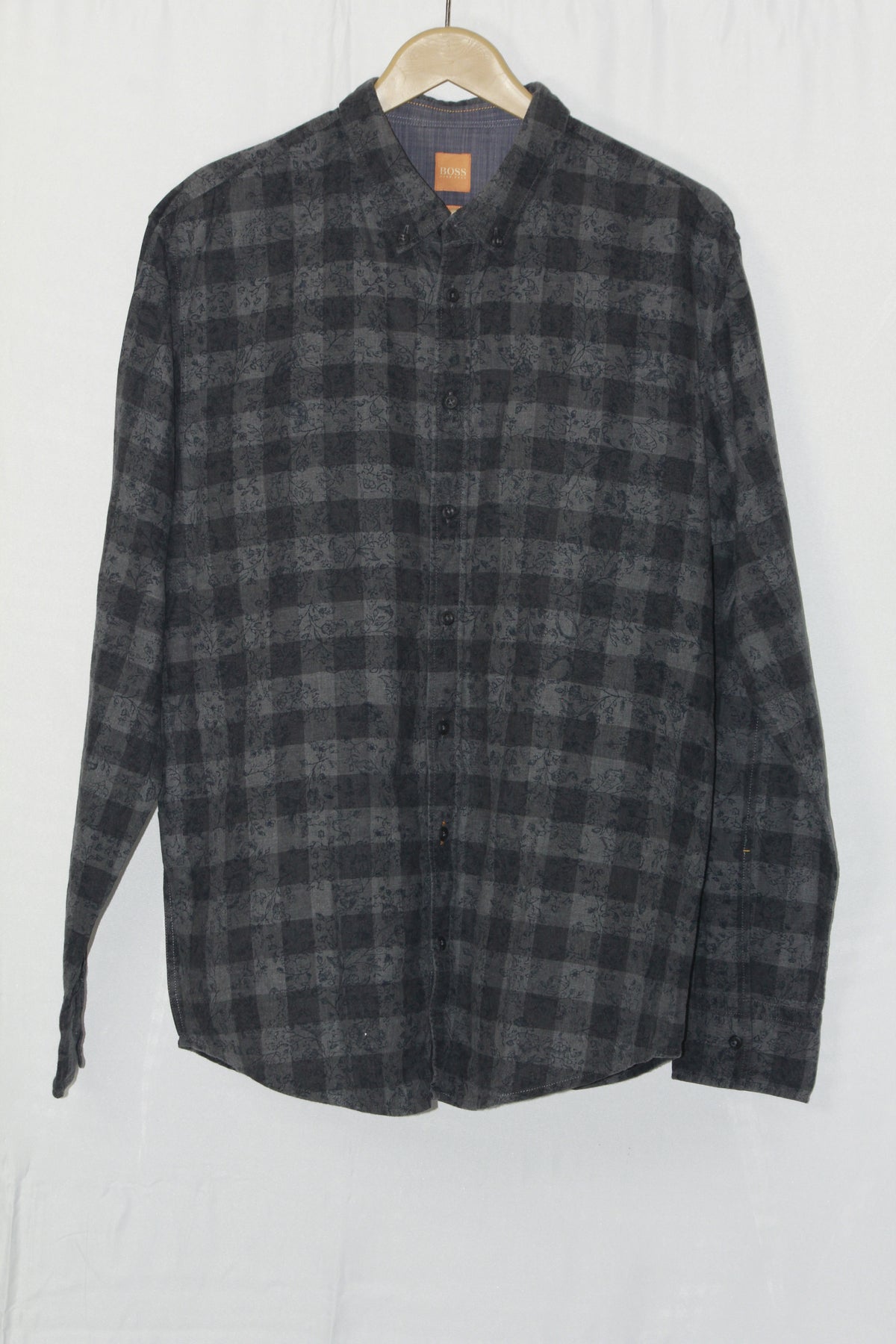 Boss Grey Checkered Button-Down Shirt