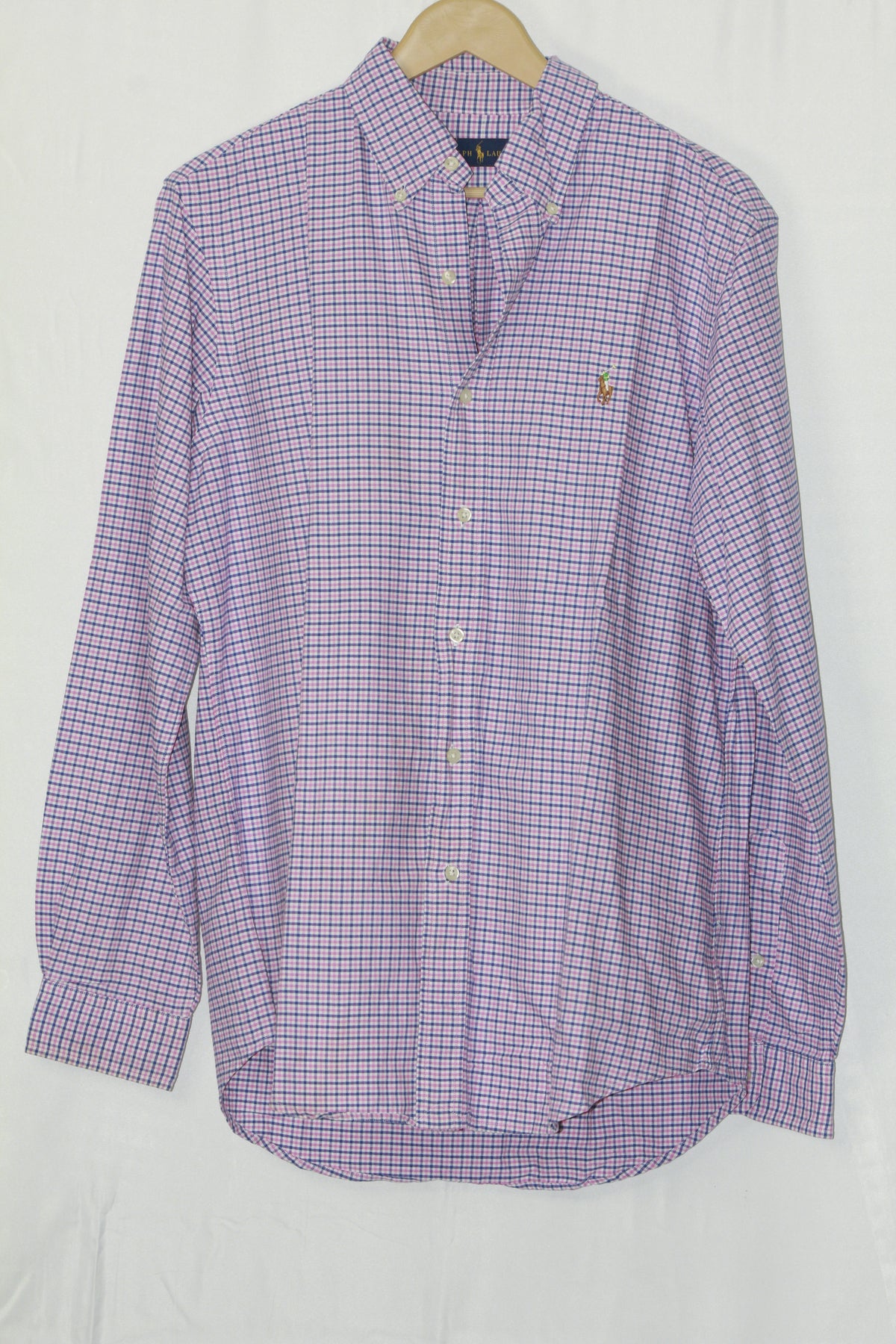 Ralph Lauren Checkered Button-Down Shirt – Blue & White