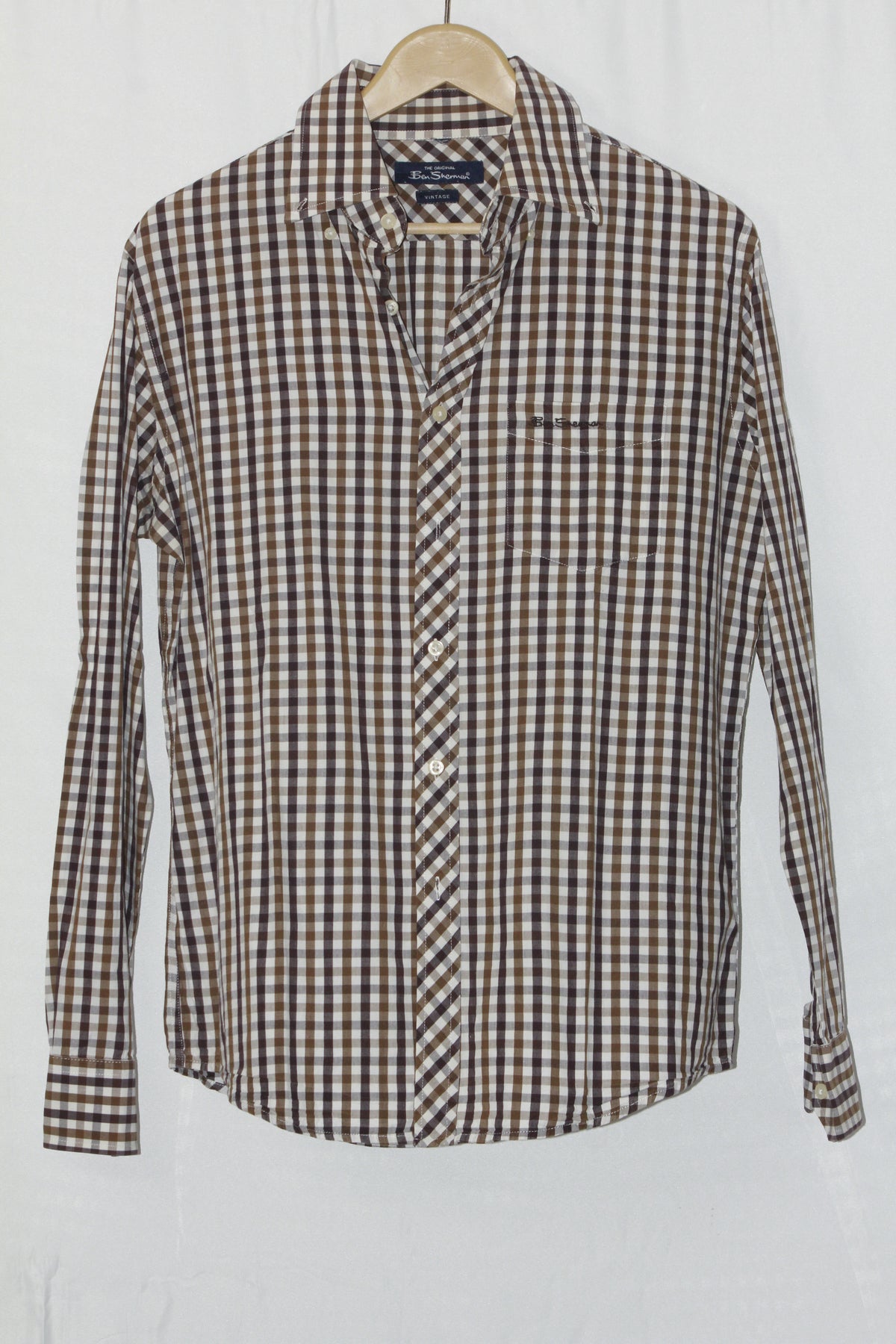 Ben Sherman Brown & White Checkered Button-Down Shirt