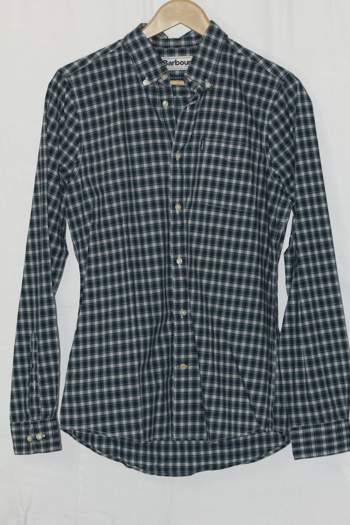 Barbour Blue & White Checkered Button-Down Shirt