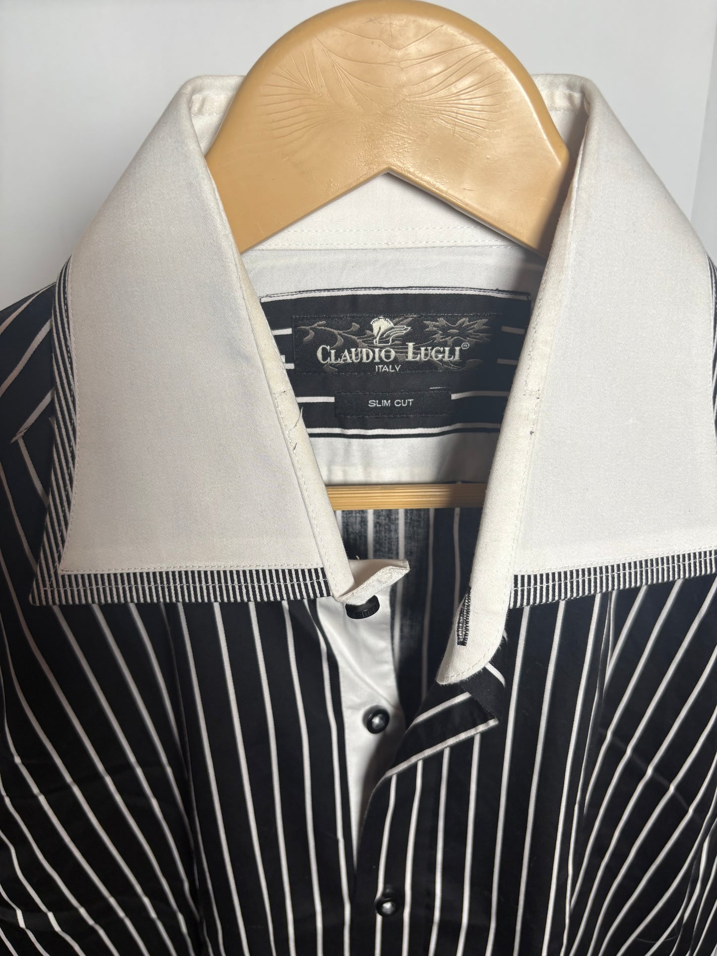 Claudio Lugli Black & White Lined Button Down Shirt