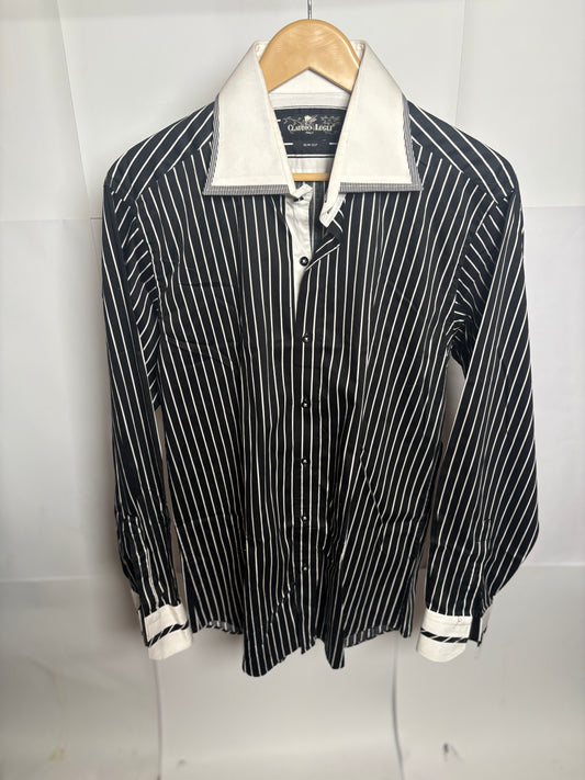 Claudio Lugli Black & White Lined Button Down Shirt